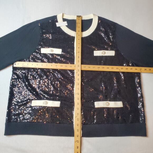 Talbots Women's Size 3X NWT Sequin Embellished Sweater Jacket Black - Picture 2 of 7